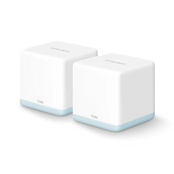 Mercusys Halo H30 AC1300 Mesh Wi-Fi 2-Pack. Two white, sleek units providing whole-home wireless coverage. Enhances internet connectivity.