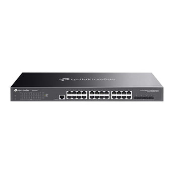 TP-Link JetStream 24-Port Gigabit L2+ managed switch featuring 4 x 10GE SFP+ slots for high-speed network connectivity.