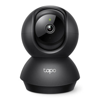 TP-Link Tapo C211: Black pan and tilt indoor security camera providing 360° view with 2K resolution, night vision, and two-way audio.