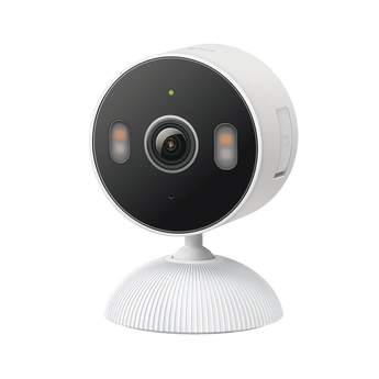TP-Link Tapo C113 security camera; white, weatherproof, with spotlight, ideal for indoor or outdoor home security with clear 2K video.