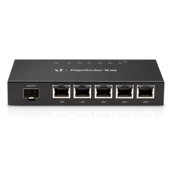 Ubiquiti EdgeRouter X SFP: Compact router with five Gigabit RJ45 ports and one SFP port, supporting passive PoE.