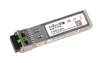 MikroTik MT-RBSFP-SM-81, a single-mode SFP module with dual LC-connector for 80Km fiber optic connections. Industrial temperature range.