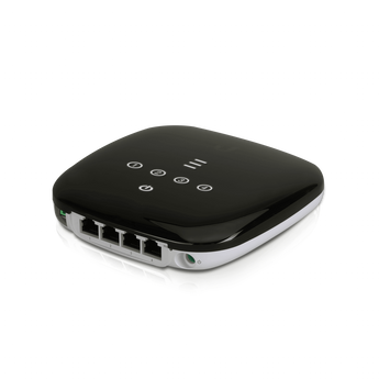 Ubiquiti UFiber WiFi GPON CPE with 4 Gigabit Ethernet ports and SC APC port for high-performance fiber connectivity.