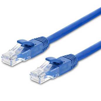 Blue Acconet CAT6 1m UTP flylead with molded boot for strain relief, used for network patching and data transfer.