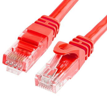 Red Acconet CAT6 3m UTP flylead with moulded boots and plugs for network patching, providing a stable connection.