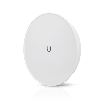 Ubiquiti airMAX PowerBeam 5AC ISO Gen2: 5GHz, 25dBi radio with a dish reflector for high-performance wireless bridging and improved interference rejection.
