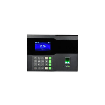 ZKTeco IN05 time and attendance terminal featuring fingerprint scanner, keypad, and RFID reader for secure employee tracking.