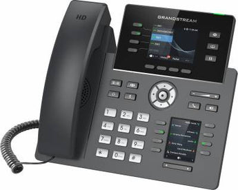 Grandstream GRP2614 desk phone with dual LCD screens, WiFi, Bluetooth, and PoE support for efficient communication.