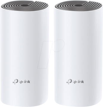TP-Link Deco E4 AC1200 mesh Wi-Fi system, 2-pack. Provides whole-home coverage, acting as a router or access point for stable internet.