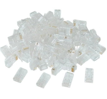 Acconet CAT5e RJ45 connectors, 50 pack. Modular plugs for both stranded and solid core Ethernet cables. For secure network connections.