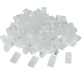 Acconet CAT5e RJ45 connectors, 50 pack. Modular plugs for both stranded and solid core Ethernet cables. For secure network connections.