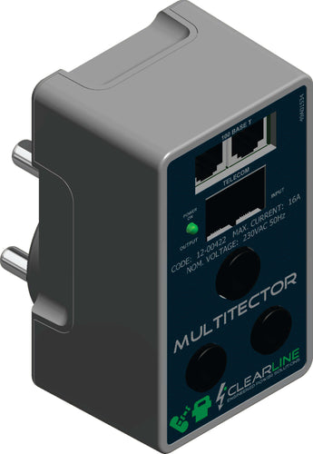 Clearline Multitector Network Power Protector (CL-MULTI-NPP) safeguarding Ethernet hubs, switches, and network interface cards from power surges.