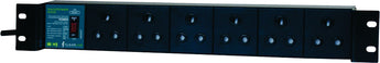 Clearline 6-way PDU with surge protection. Power strip with multiple outlets to safeguard electronics from voltage spikes.