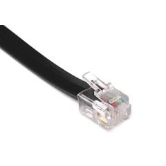 RJ11 4-wire plug connector. Silver contacts for clear signal. Used for telephone and data cables. Secure, modular connection.