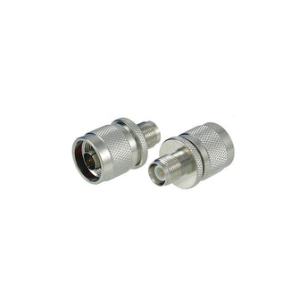 N-male to TNC-male reverse polarity (RP) adapter. Used for converting connector types in coaxial cable setups.