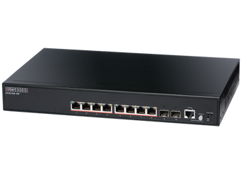 Edge-Core EC-ECS2100-10P: 10-port Gigabit Web Smart Pro PoE switch with 8 PoE ports for powering devices.