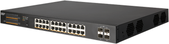 Edge-Core EC-ECS2020-28P: 28-port Gigabit Web-Smart PoE switch with SFP ports for reliable network connectivity and power over Ethernet.