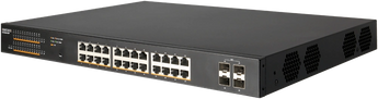 Edge-Core EC-ECS2020-28P: 28-port Gigabit Web-Smart PoE switch with SFP ports for reliable network connectivity and power over Ethernet.