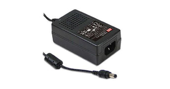 Mean Well MW-GST25A 25W AC-DC industrial adapter. Desktop style, offering 5VDC to 48VDC output. High reliability power supply.