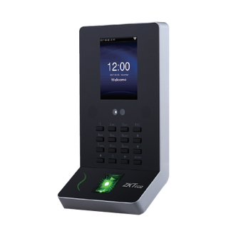 ZKTeco MultiBio 600: a standalone terminal with facial recognition, fingerprint scanner, and RFID reader for time tracking and access control.