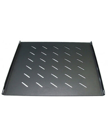 Black Acconet fixed shelf, 700mm deep, 1U, designed for 1000mm deep 18, 27, and 42U server racks. Provides stable equipment mounting.
