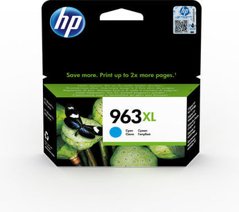 HP 963XL High Yield Cyan Original Ink Cartridge (3JA27AE) for sharp, long-lasting prints.
