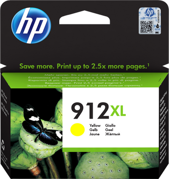 HP 912XL High Yield Yellow Original Ink Cartridge (3YL83AE) for vivid, durable prints.