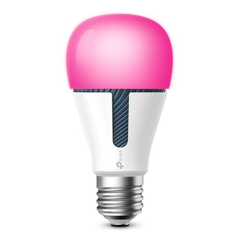 TP-Link KL130 A19 multicolour smart LED bulb; dims and changes color via WiFi, compatible with Alexa and Google Assistant.