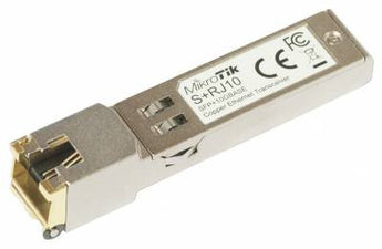 MikroTik 10Gb RJ45 SFP+ module providing 10 Gigabit Ethernet connectivity through a standard RJ45 connector in an SFP+ form factor.