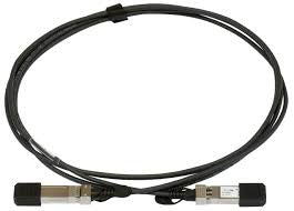 MikroTik MT-RBSFP-1M: 1-meter direct attach copper cable for connecting SFP, SFP+, and SFP28 devices. Black connectors on each end.
