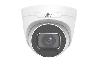 Uniview UNV 4MP LightHunter motorized dome IP camera with 2.7-13.5mm zoom lens. White turret style for versatile surveillance.