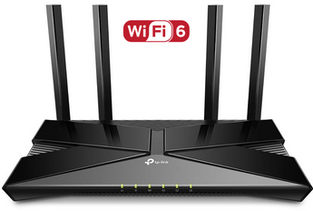 TP-Link Archer AX10 WiFi 6 router with four antennas, providing fast, reliable internet for multiple devices using MU-MIMO technology.