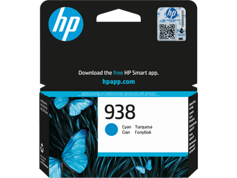 HP 938 Cyan Original Ink Cartridge (4S6X5PE) for HP OfficeJet Pro printers. Produces approximately 800 pages.