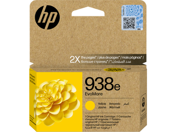 HP 938e EvoMore Yellow Original Ink Cartridge (4S6Y1PE) for HP OfficeJet Pro printers, offering high-yield printing.