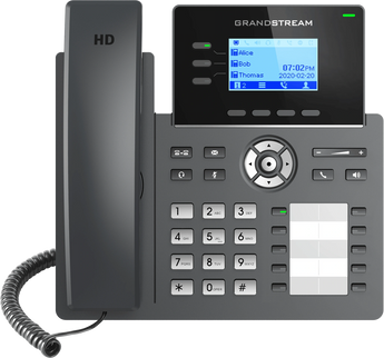 Grandstream GRP2604P: A black, three-line Gigabit IP phone for clear VoIP calls, featuring multiple line keys and a user-friendly interface.