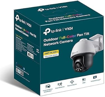 TP-Link VIGI C540-4G: 4MP outdoor pan-tilt security camera with full-color night vision and 4G LTE connectivity for remote surveillance.