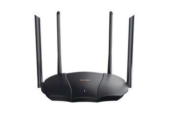 Tenda TX9-PRO Wi-Fi 6 router with four external antennas. Provides dual-band gigabit wireless for homes and offices.