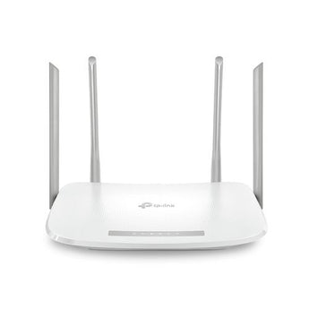 TP-Link EC220-G5 dual-band WiFi 5 router. Black casing with multiple antennas for reliable, fast wireless internet connectivity.