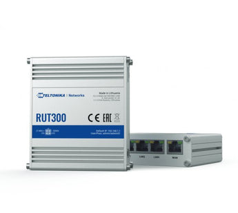 Teltonika RUT300: A compact industrial Ethernet router with 5 ports for reliable network connectivity in harsh environments.