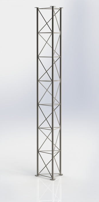 Heavy-duty, galvanized 3m lattice mast section (MS-HD-SC-V2) with zigzag bracing and flange joints for secure tower construction.
