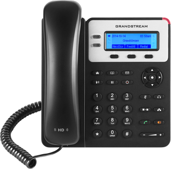 Grandstream GXP1625 desk phone featuring a backlit LCD, dual line keys, and speakerphone, ideal for business communications.