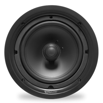 TruAudio PP-6 in-ceiling speaker, 6.5 inch, frameless design. Shows a white circular speaker with a visible woofer and tweeter.