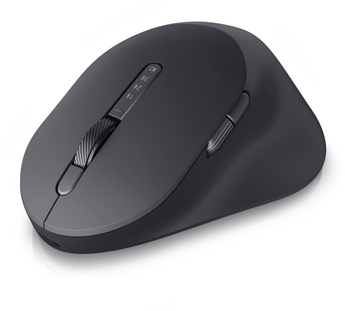 Dell Rechargeable Multi Device Mouse MS900 in graphite color, showcasing its ergonomic design and wireless USB receiver.