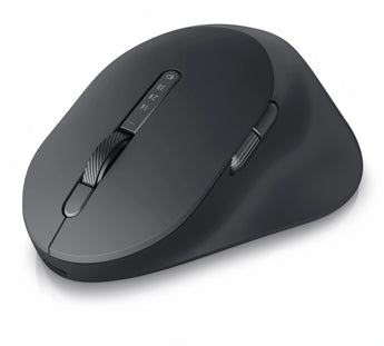 Dell Rechargeable Multi Device Mouse MS900 in graphite color, showcasing its ergonomic design and wireless USB receiver.