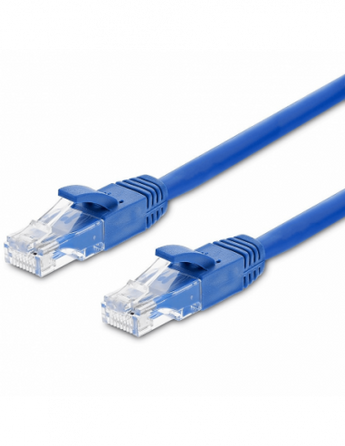 Blue Acconet CAT6 5m UTP Flylead (Patch Lead) with moulded boots and connectors for network connections.