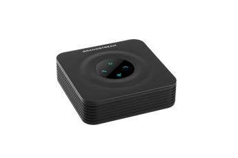 Grandstream HT802 ATA with two FXS ports for connecting analog phones to a VoIP system, showing its compact design.