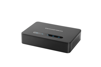 Grandstream HT-812: 2-port FXS gateway with Gigabit NAT router for connecting analog phones to a VoIP network. Black casing.