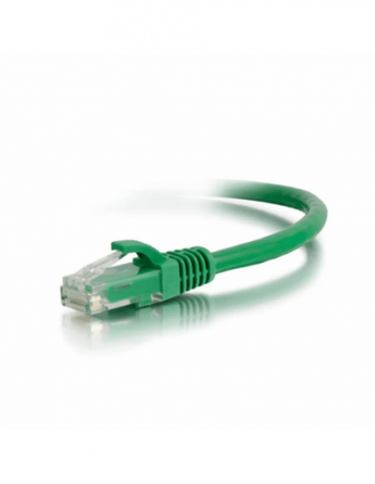 Green Acconet CAT6 2m UTP flylead patch cable with RJ45 connectors for network connections. Close-up shows molded boot for strain relief.