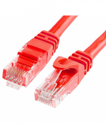 Acconet CAT6 5m UTP red patch cable with molded boot for strain relief, used for connecting network devices.