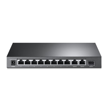 TP-Link TL-SG1210MP desktop switch with 8 PoE+ gigabit ports, 2 uplink ports (1 combo SFP). Ideal for powering devices.